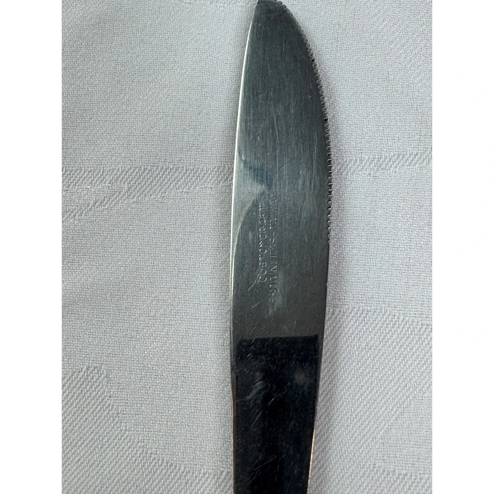 Customcraft Stainless Steel Dinner Knife Floral Scroll Pattern Serrated Taiwan